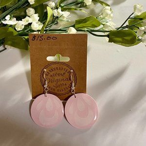 Handcrafted Polymer Clay Pink & White Design Earrings